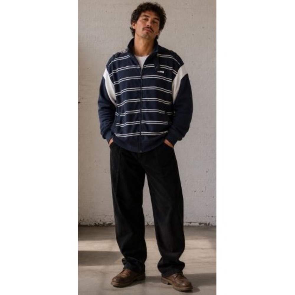 Track Jacket XL Navy Blue Striped Y2K Streetwear Fleece Hip Hop Y2K Athletic 90
